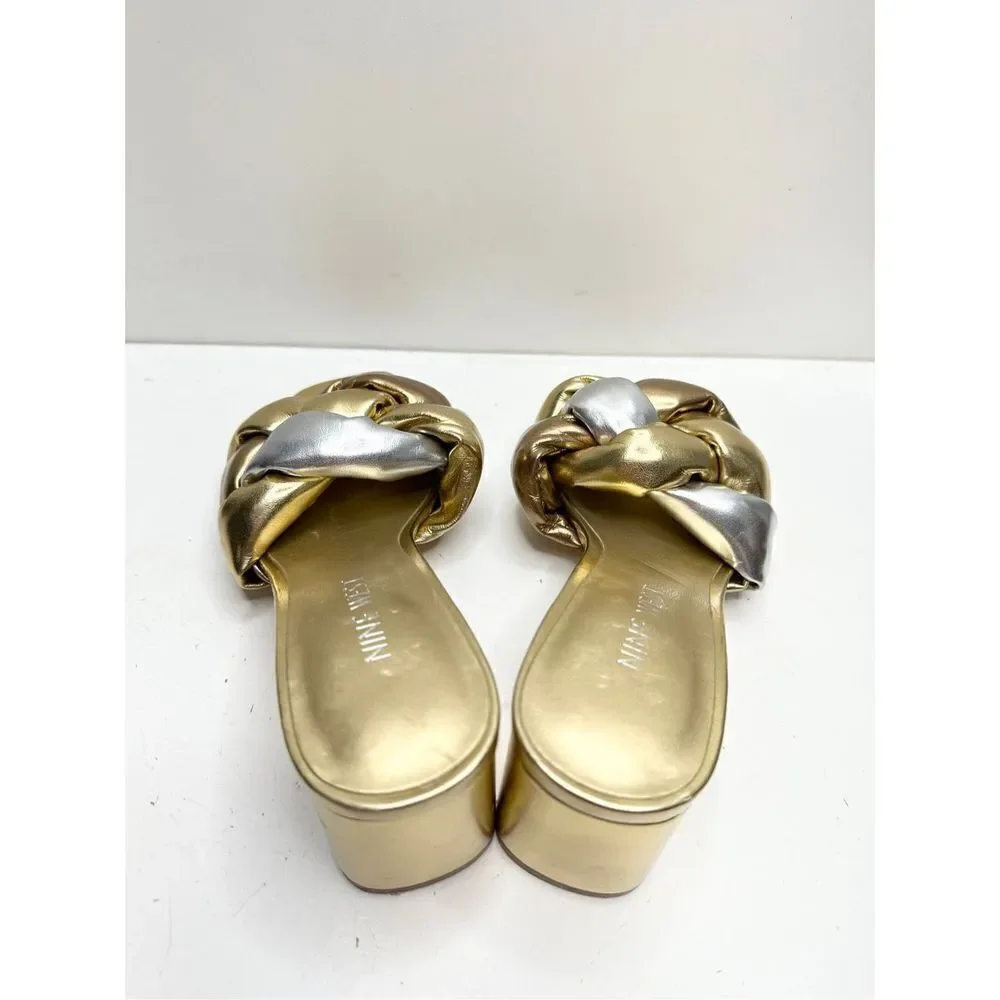Nine West Sandals Womens Size 5 Got it Woven Square Toe‎ Slip On Block Heel